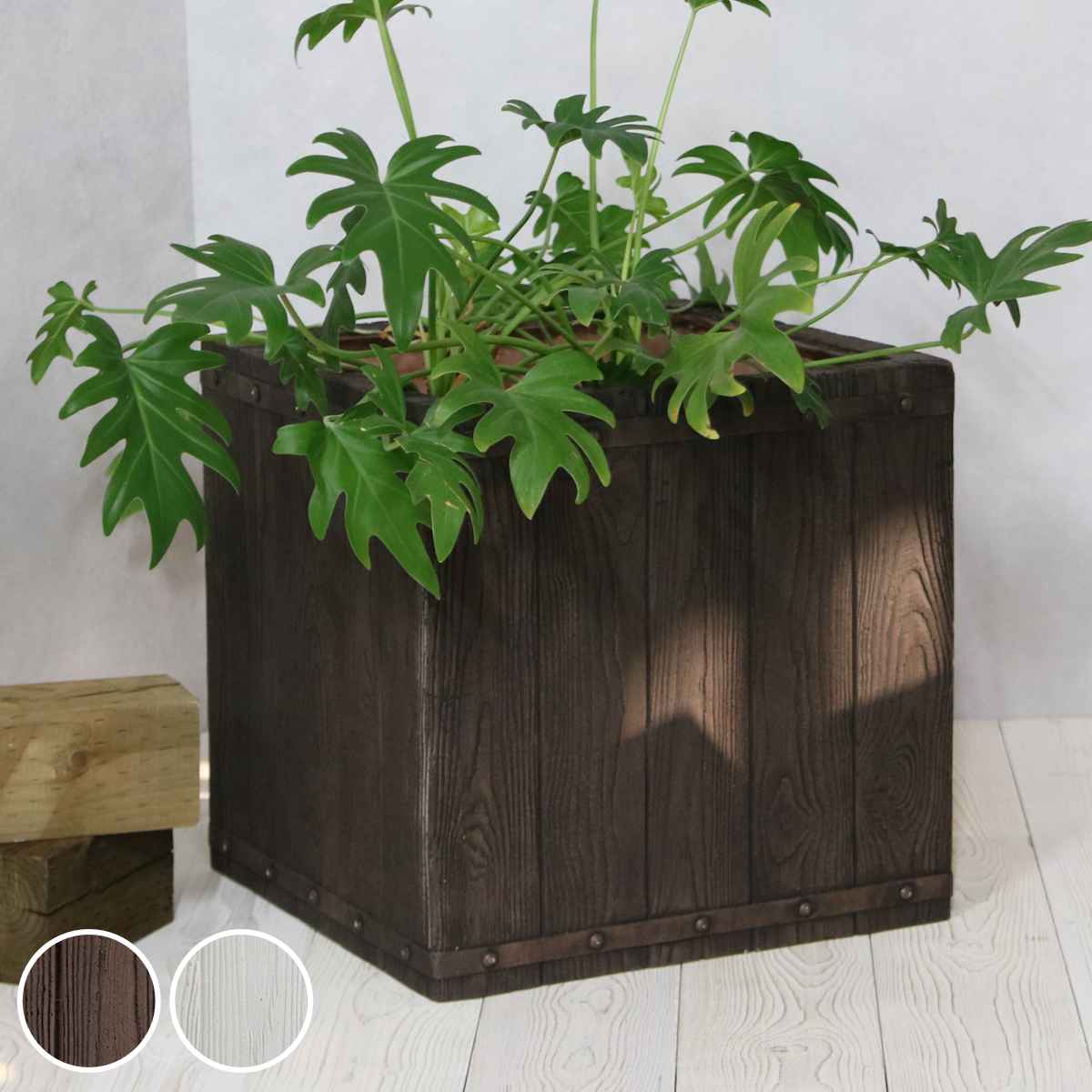 プランター ファーバー 木調FRPプランター 幅40cm 角型 （ プランターカバー ラウンド 植木鉢 鉢 底穴 屋外 外 家庭菜園 寄せ植え おしゃれ ）