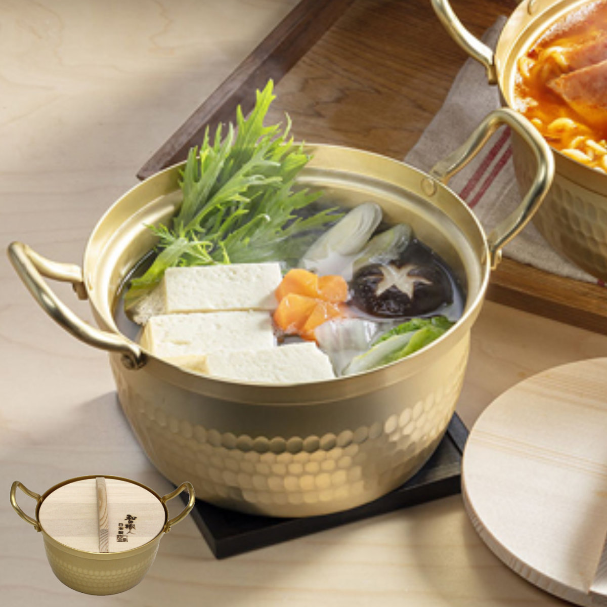 谷口金属工業 両手鍋 14.5cm 和の職人 アルミ段付鍋 木蓋付 （ ガス火