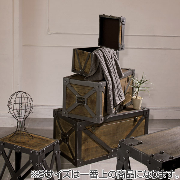 トランク レトロ調 宝箱 天然木 Troll 幅33cm Sサイズ （ 収納ケース 