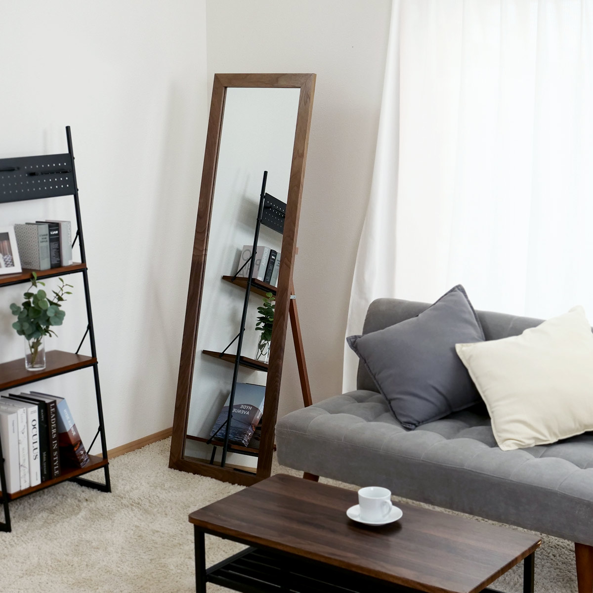 東谷 スタンドミラー 全身 木枠 飛散防止 45×147cm （ 姿見 鏡 ミラー