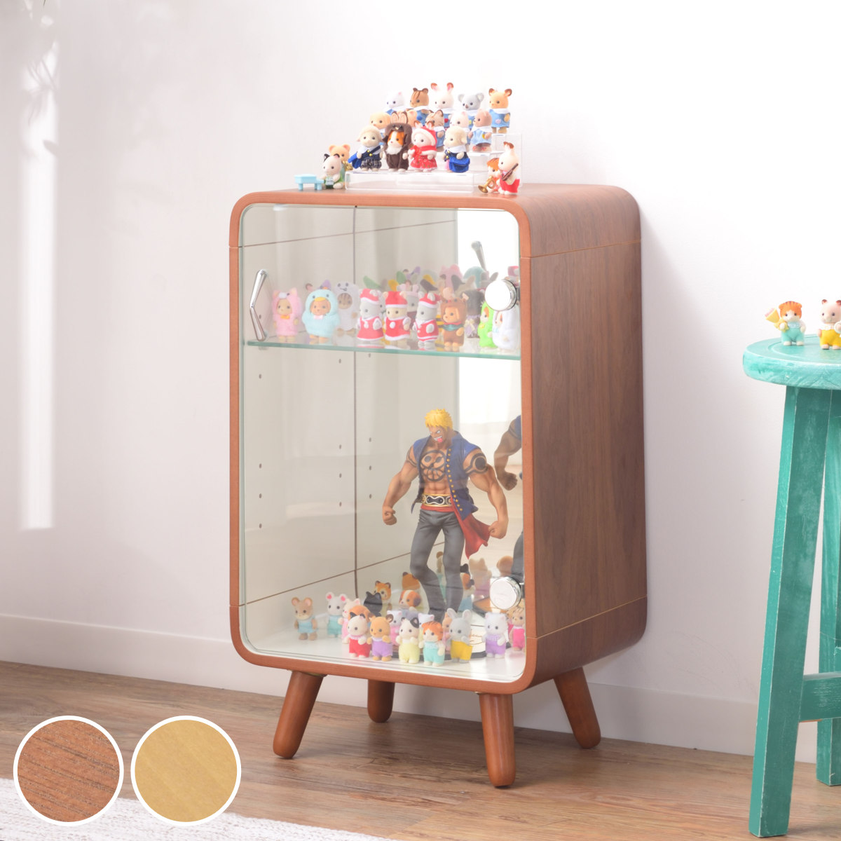 ガラスケース 幅36cm 3段 ガラス扉 背面ミラー 推し活 （ グッズ収納