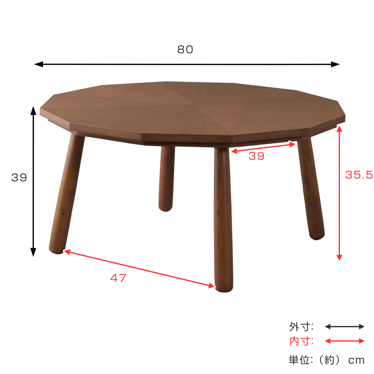 東谷 こたつテーブル 直径80cm 円形 12角形 木製 （ こたつ テーブル