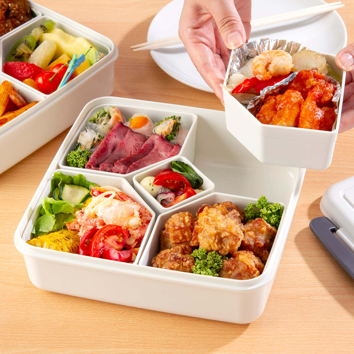 イノマタ化学 弁当箱 1.7L 3個セット ロック式ランチBOX 中子付き