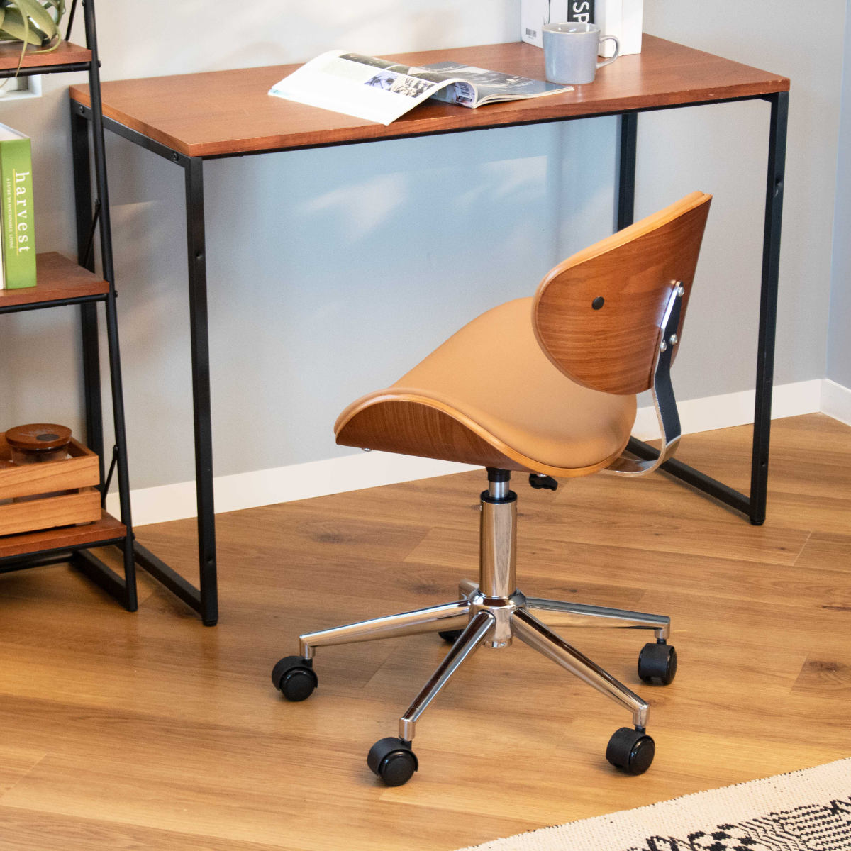 オフィスチェア 座面高43~56cm 回転 昇降式 レザー調 ノースチェア