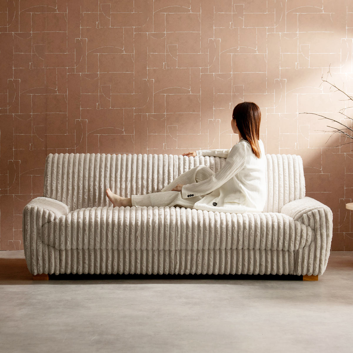 ソファ 幅198cm 3人掛け Meissa Signature Studio （ 開梱設置 リビングソファ sofa ブークレ コーデュロイ ウレタン ポケットコイル 座面 広い ）