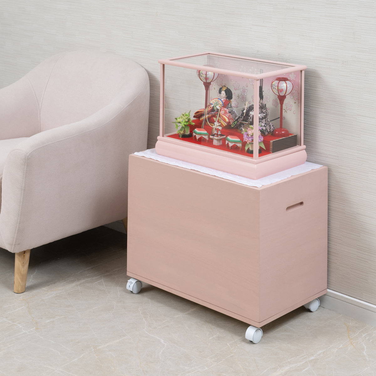 桐収納 雛人形ケース 幅35.5cm 1段 高さ47cm 日本製 キャスター付き