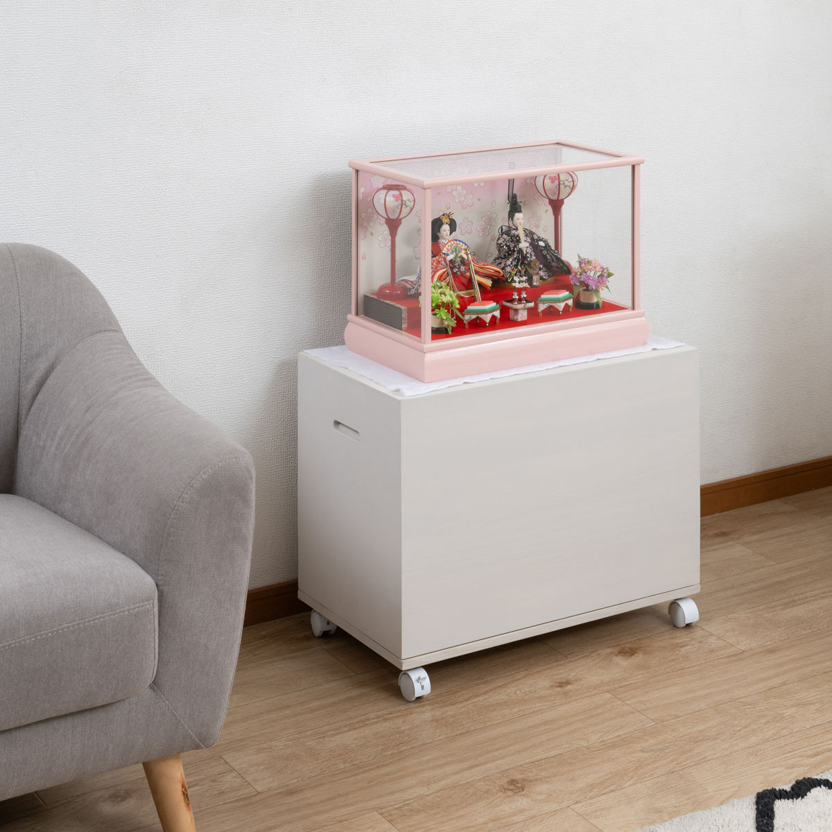 桐収納 雛人形ケース 幅35.5cm 1段 高さ47cm 日本製 キャスター付き