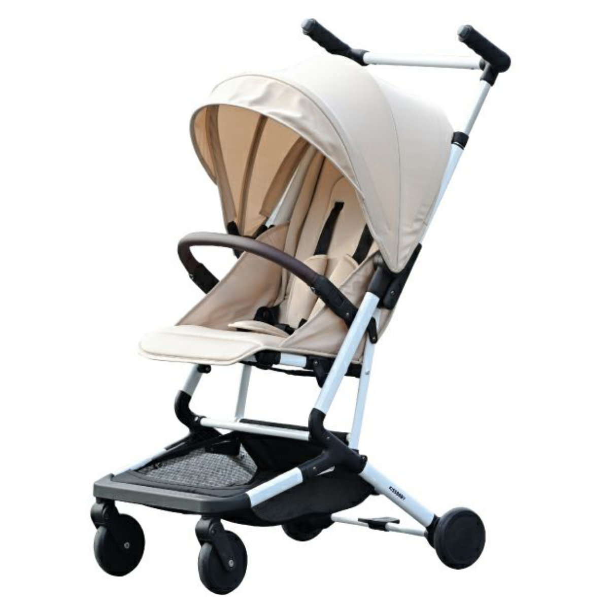 折りたたみ式ベビーカー ベージュと黒のストライプ ベビーカー 両対面