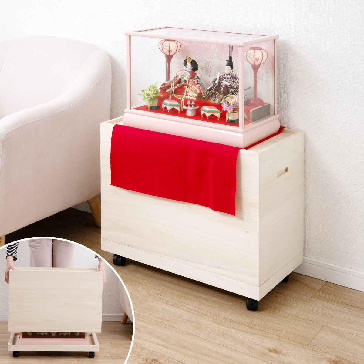 桐姫 総桐雛人形収納ケース1段 高さ49.5cm （ 飾り台 人形ケース 桐製