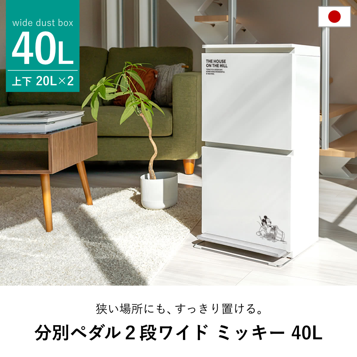 アスベル（ASVEL） ゴミ箱 40L 2段 分別 ペダル式 ミッキー ワイド