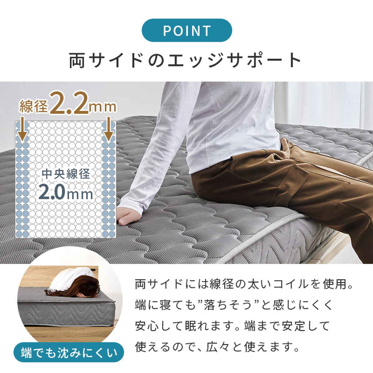 マットレス ダブル ポケットコイル 両面仕様 3Dメッシュ （ 寝具