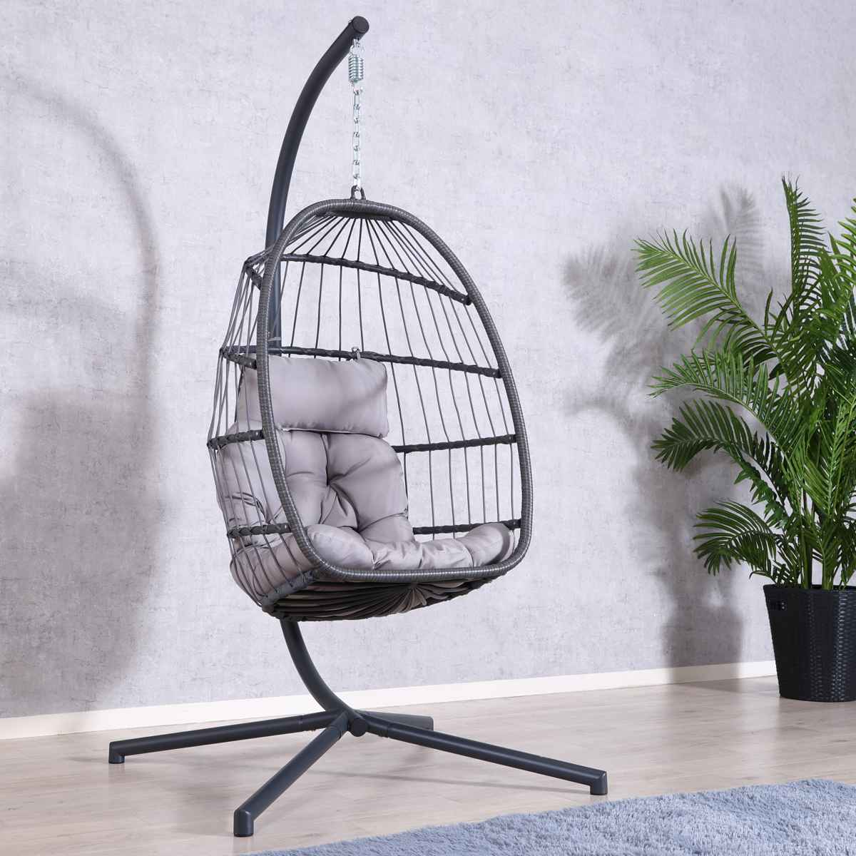 グレーのハンギングチェア ハンギングチェア エッグ型 クッション付き グレージュ LUCIAN