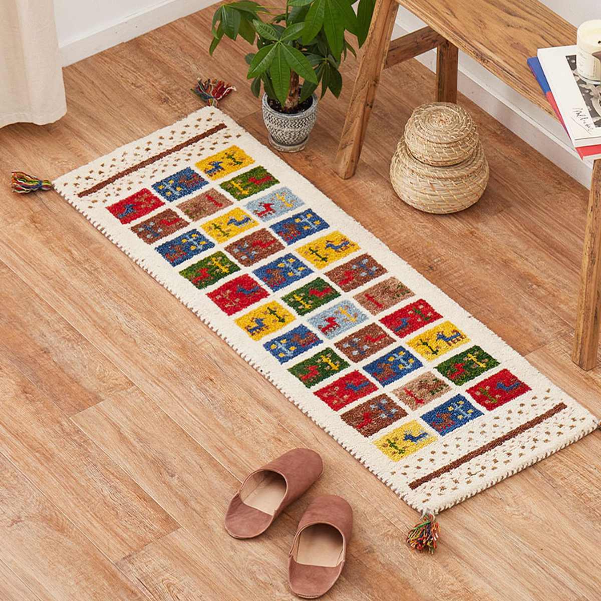 キッチンマット GABBEH ギャッベ ラグ 40×120cm （ キッチン マット 床暖房対応 ギャベ ウール100％ 羊毛 40cm 120cm ）_9