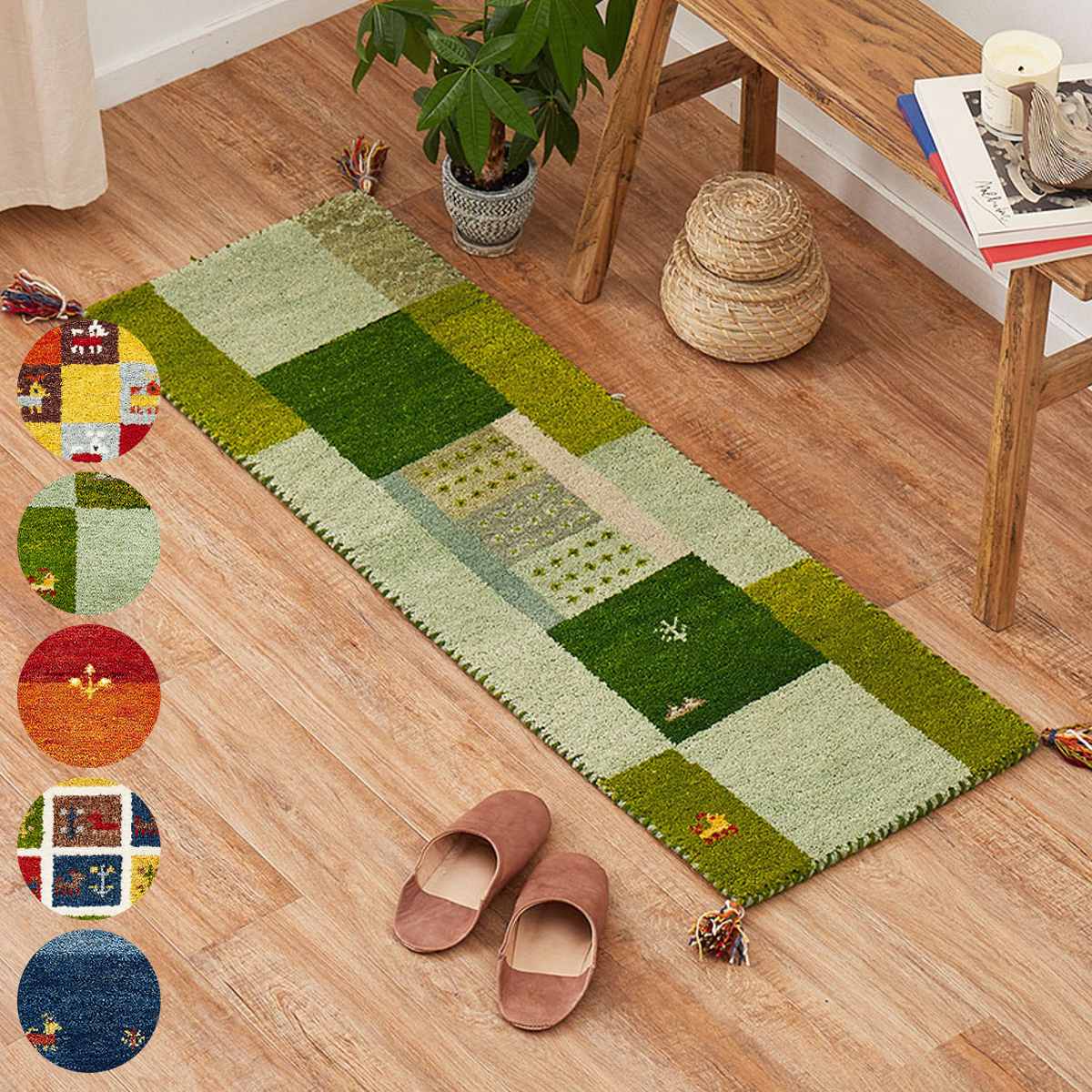 キッチンマット GABBEH ギャッベ ラグ 40×120cm （ キッチン マット 床暖房対応 ギャベ ウール100％ 羊毛 40cm 120cm ）