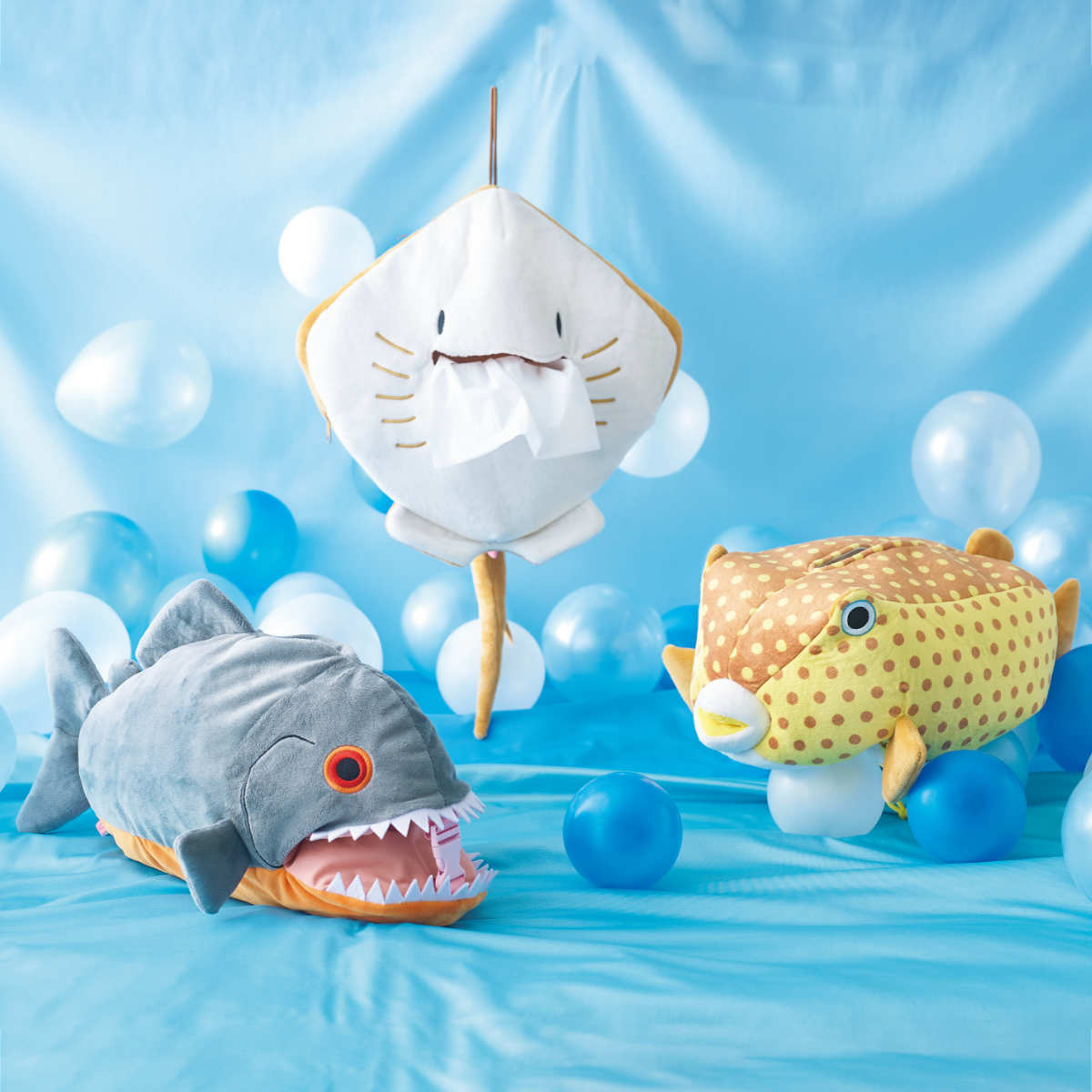 ティッシュケース 海の生き物 ティッシュ カバー （ 吊り下げ アカエイ ハコフグ ピラニア かわいい ボックスティッシュ 箱ティッシュ ）