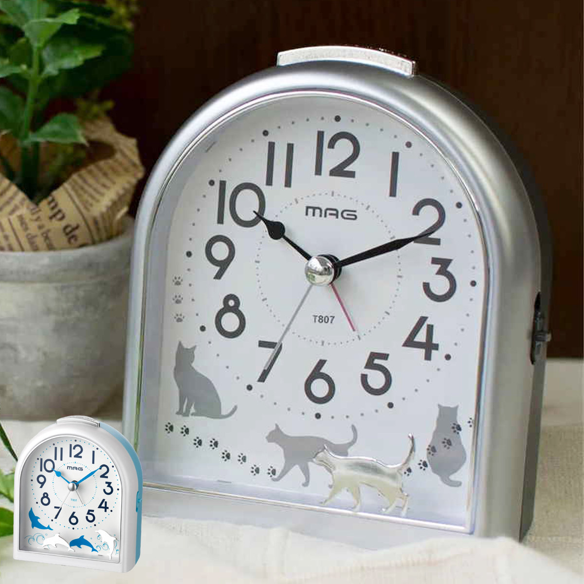 ノア精密 目覚まし時計 連続秒針 静音 ライト付き アニマル MAG