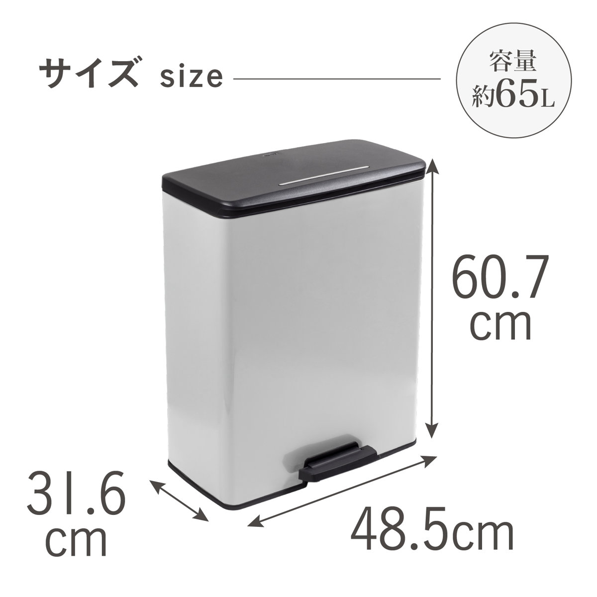 ゴミ箱 65L ステンレス Deco ペダルビン ペダル式 （ ごみ箱 65リットル デコ ペダル ふた付き 軽量 大容量 ）
