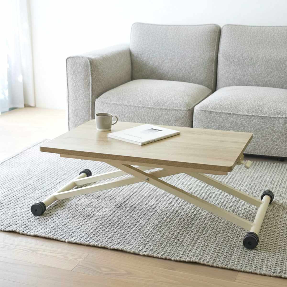 昇降テーブル 高さ12.5〜72cm 完成品 無段階高さ調整 木目調 キャスター脚 ガス圧 リフトテーブル （ 昇降式テーブル 幅90cm ローテーブル リビングテーブル ）_15