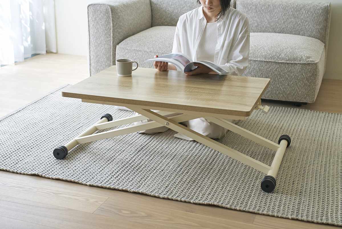昇降テーブル 高さ12.5〜72cm 完成品 無段階高さ調整 木目調 キャスター脚 ガス圧 リフトテーブル （ 昇降式テーブル 幅90cm ローテーブル リビングテーブル ）_20