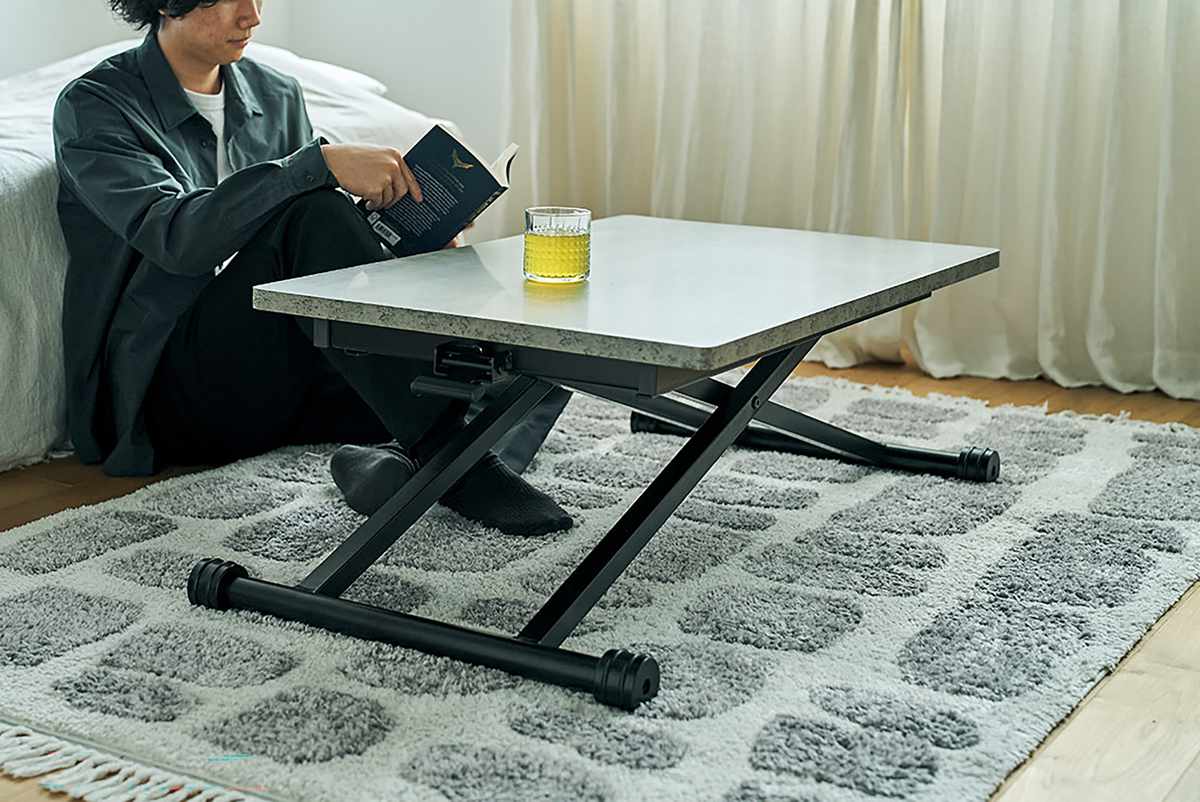 昇降テーブル 高さ12.5〜72cm 完成品 無段階高さ調整 木目調 キャスター脚 ガス圧 リフトテーブル （ 昇降式テーブル 幅90cm ローテーブル リビングテーブル ）_21