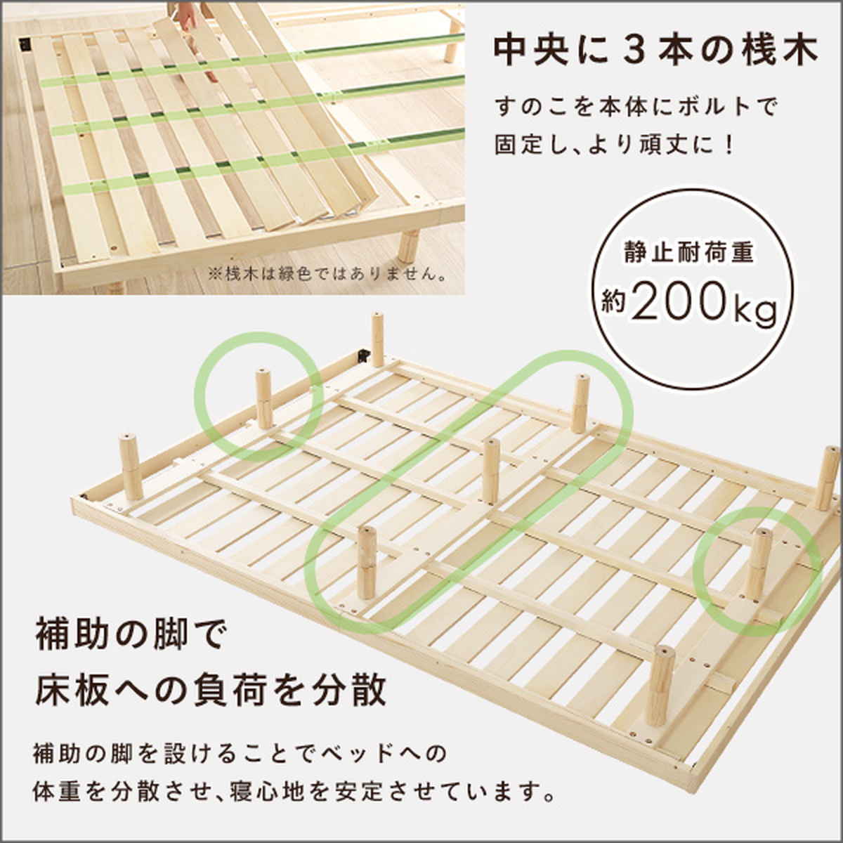 ステージベッド ダブル すのこ F★★★★ 3段階高さ調節 （ ベッド 3段階 高さ調節 天然木 木製 ）
