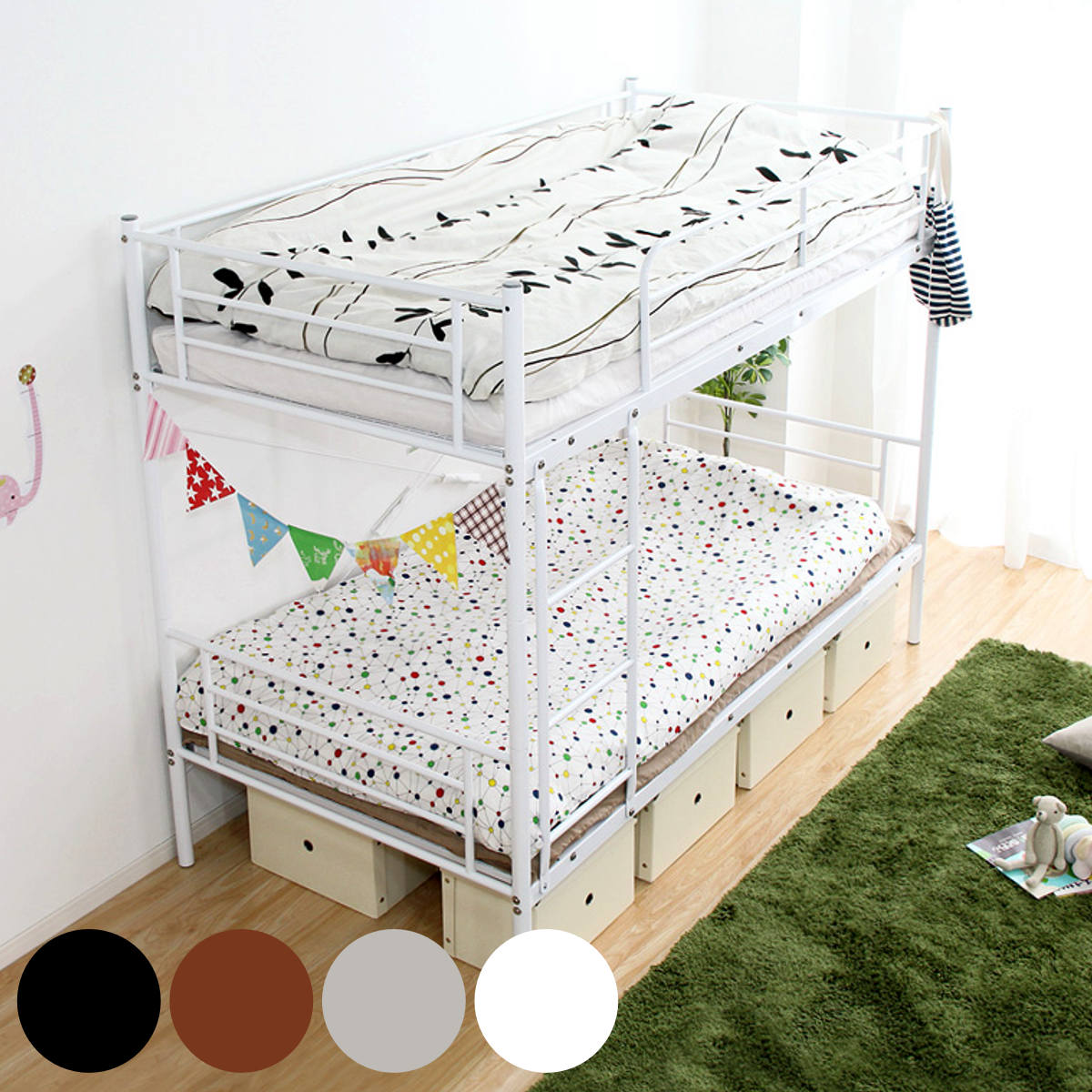 パイプ二段ベッド シングル 分割可能 メッシュ床 （ 2段ベッド 2段 分割OK ハシゴ ）