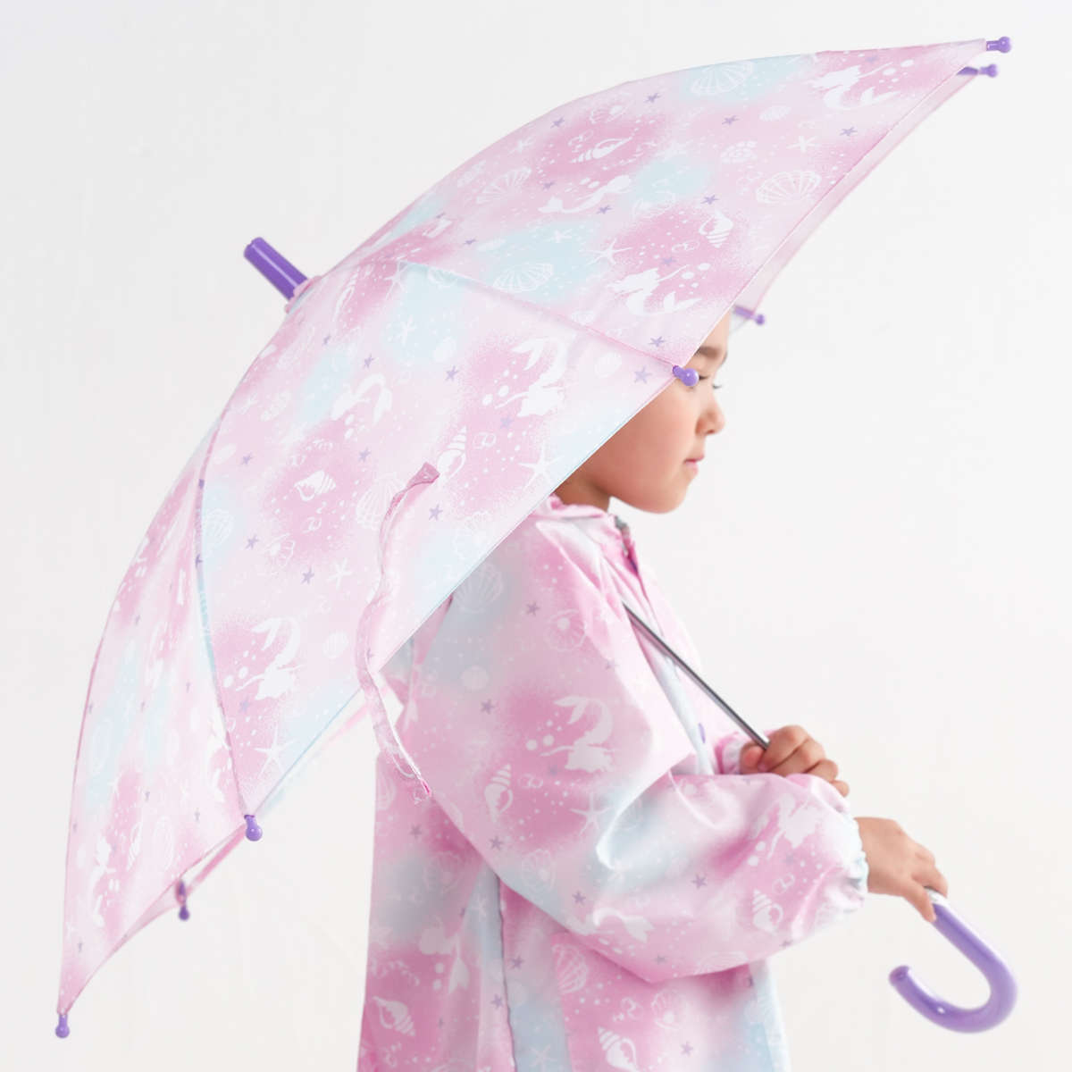 傘 子供用 シェルマーメイド 45cm 50cm 55cm （ かさ 軽量 丈夫 手開き 折れにくい 子ども 小学生 キッズ ジュニア 幼児 雨傘 雨具 カサ 女の子 かわいい ）