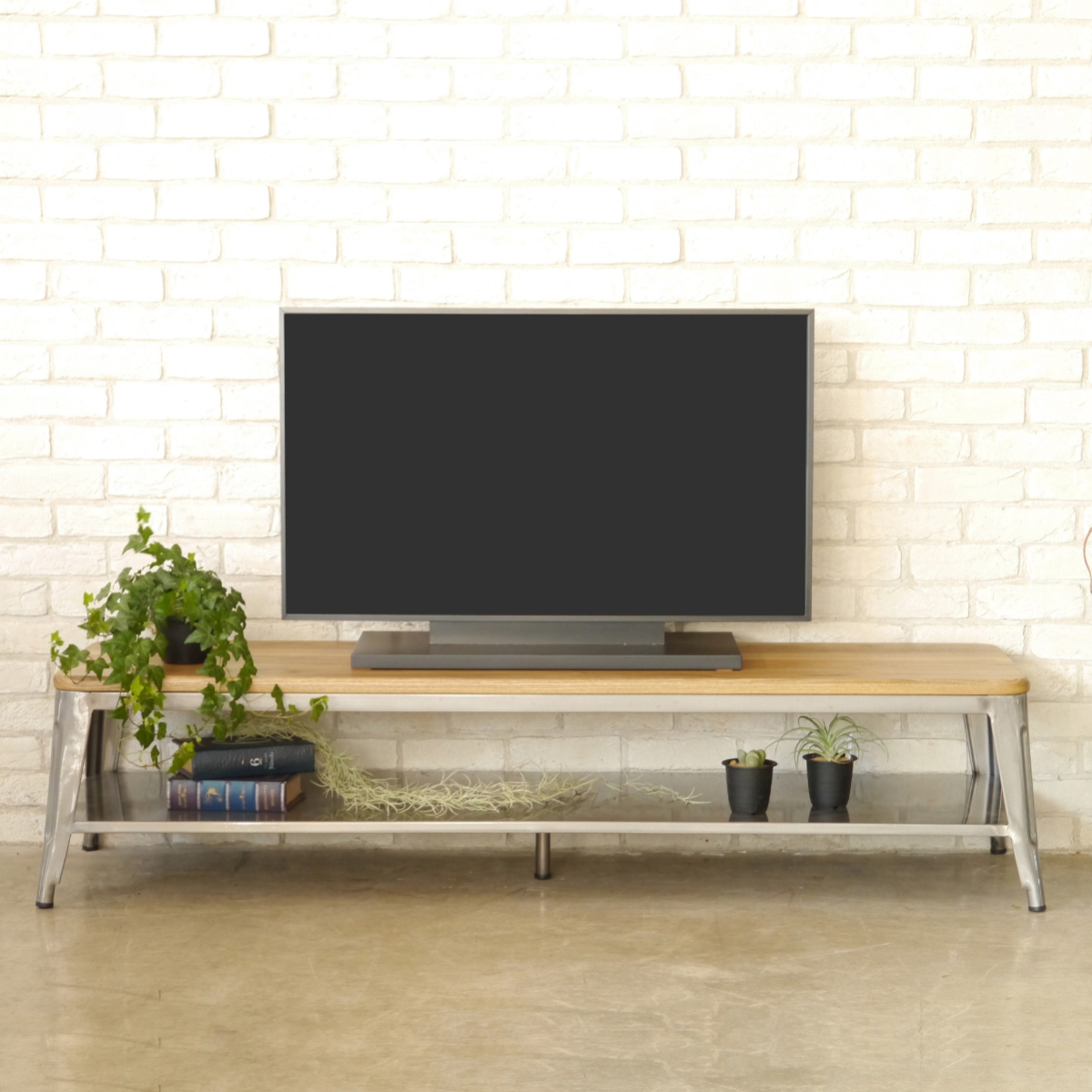 家具 【幅165cm】アイアン脚 ローボード テレビ台 飾り棚 シェルフ 無垢材