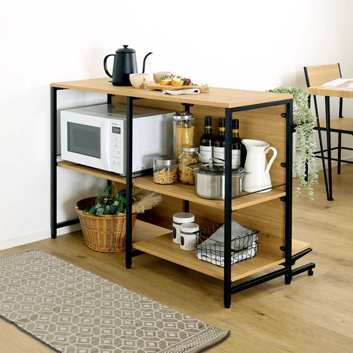 背中全面覆ったタイプのキッチンカウンター ハンドメイド家具93 ホームテイスト（HOME taste） 両面キッチンカウンター 幅120.2cm 作業