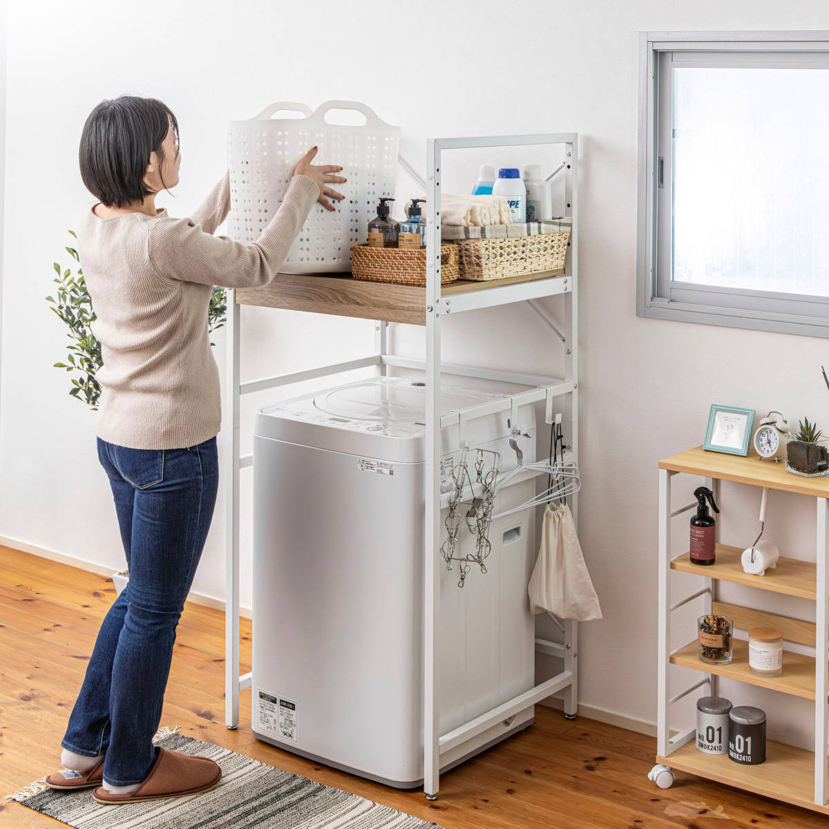 洗濯機ラック 幅65cm ランドリーラック 頑丈洗濯機ラック （ 洗濯機上