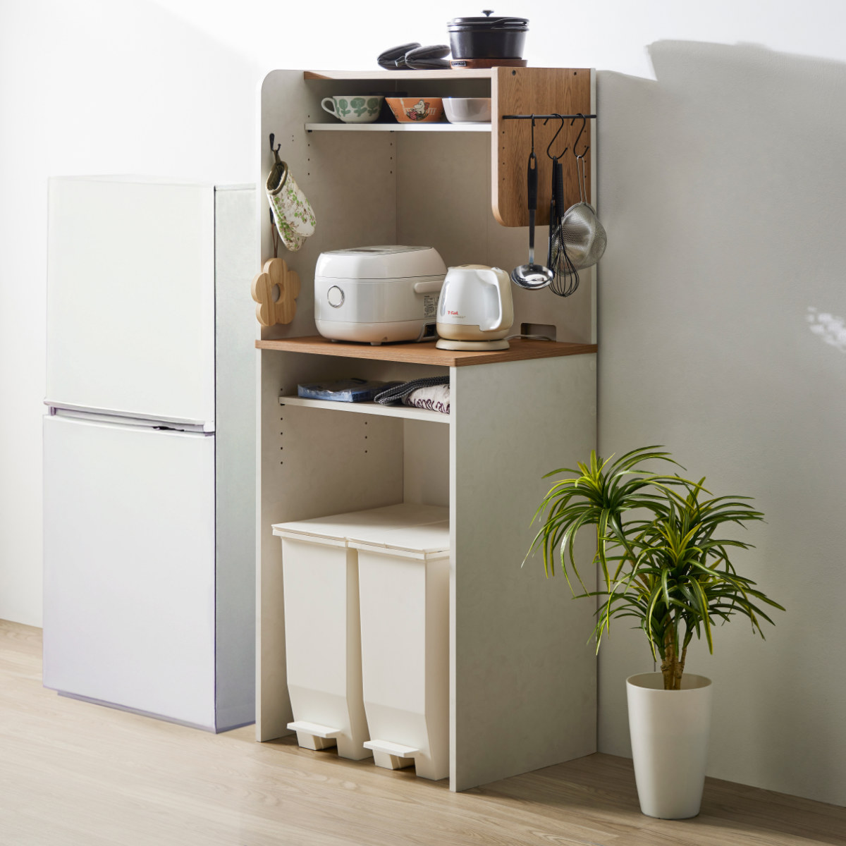 朝日木材加工 ゴミ箱上ラック 幅59cm 木目調 キッチンラック 収納棚