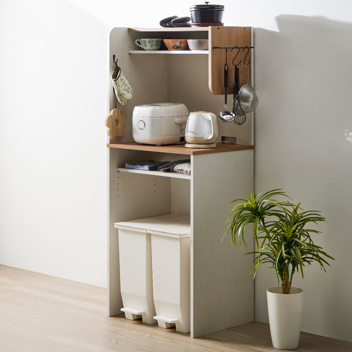 朝日木材加工 ゴミ箱上ラック 幅59cm 木目調 キッチンラック 収納棚