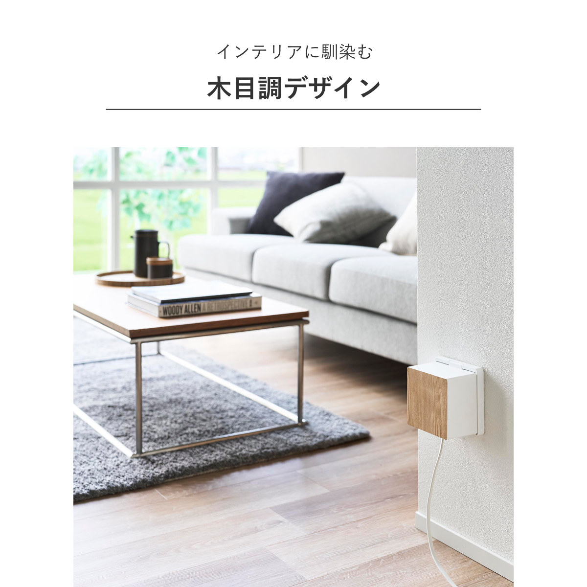山崎実業 woodyコンセントガード ウッディ 2連6コ用