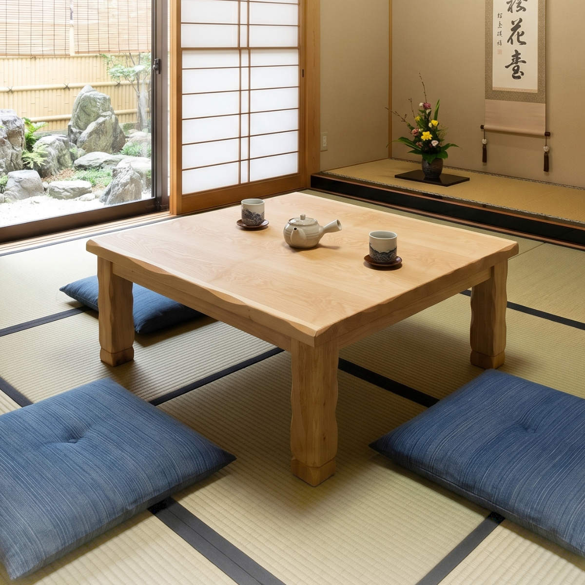 座卓 幅80cm 正方形 継脚付き 家具調こたつ ハーバー タモ ナチュラル