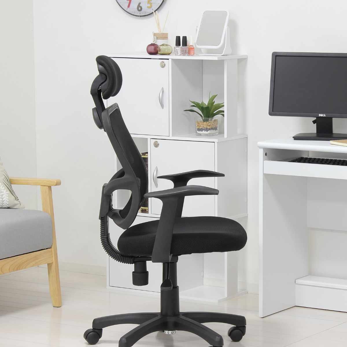 オフィスチェア 座面高38〜46cm ハイバック メッシュ 昇降式 キャスター付き （ ワークチェア デスクチェア アームレスト ヘッドレスト ロッキング機能 ）
