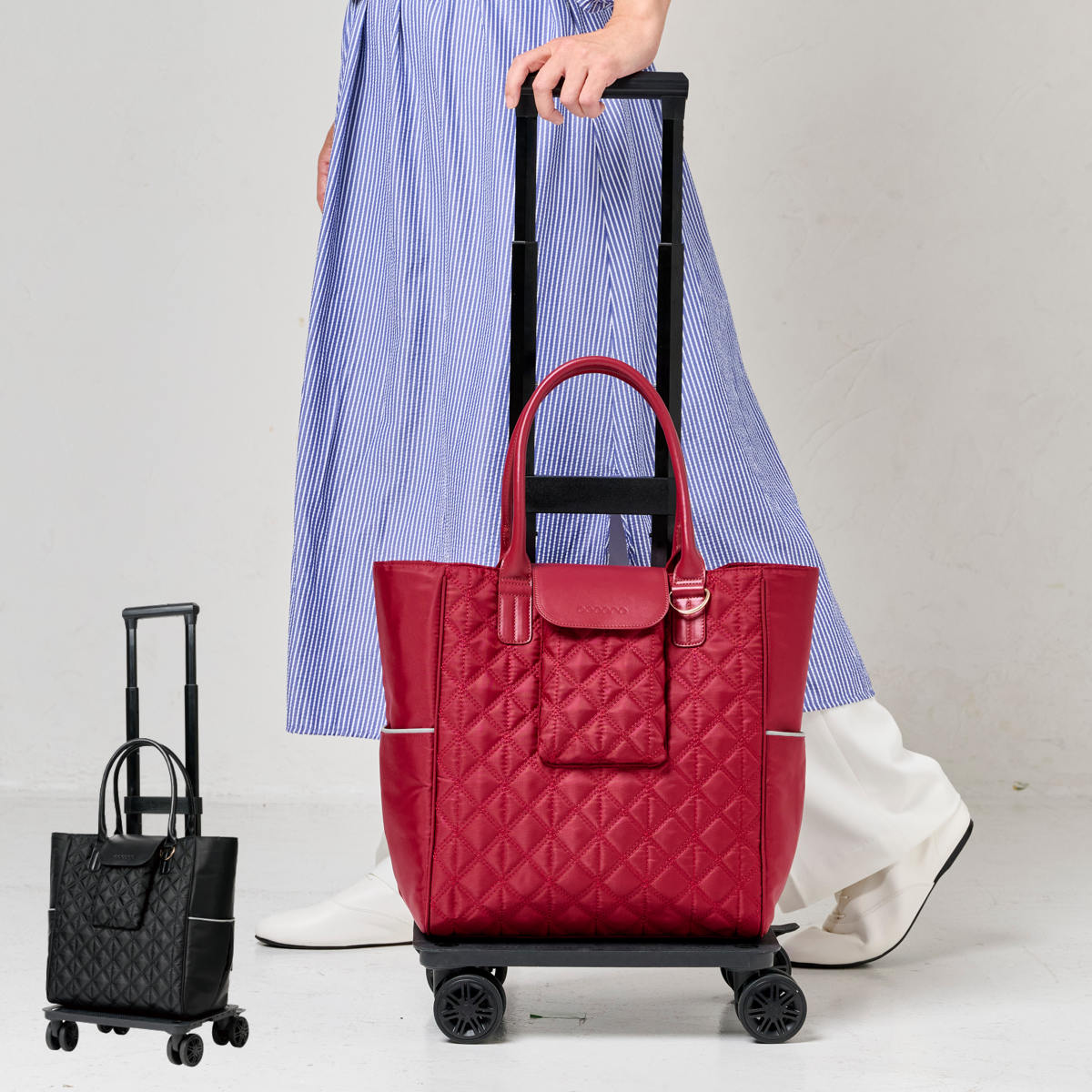 ショッピングカート cocoro 4輪 クロスキルト 保冷保温 バック 取り外し （ キャスター付き 17L 買い物 バッグ トートバッグ コンパクト ）