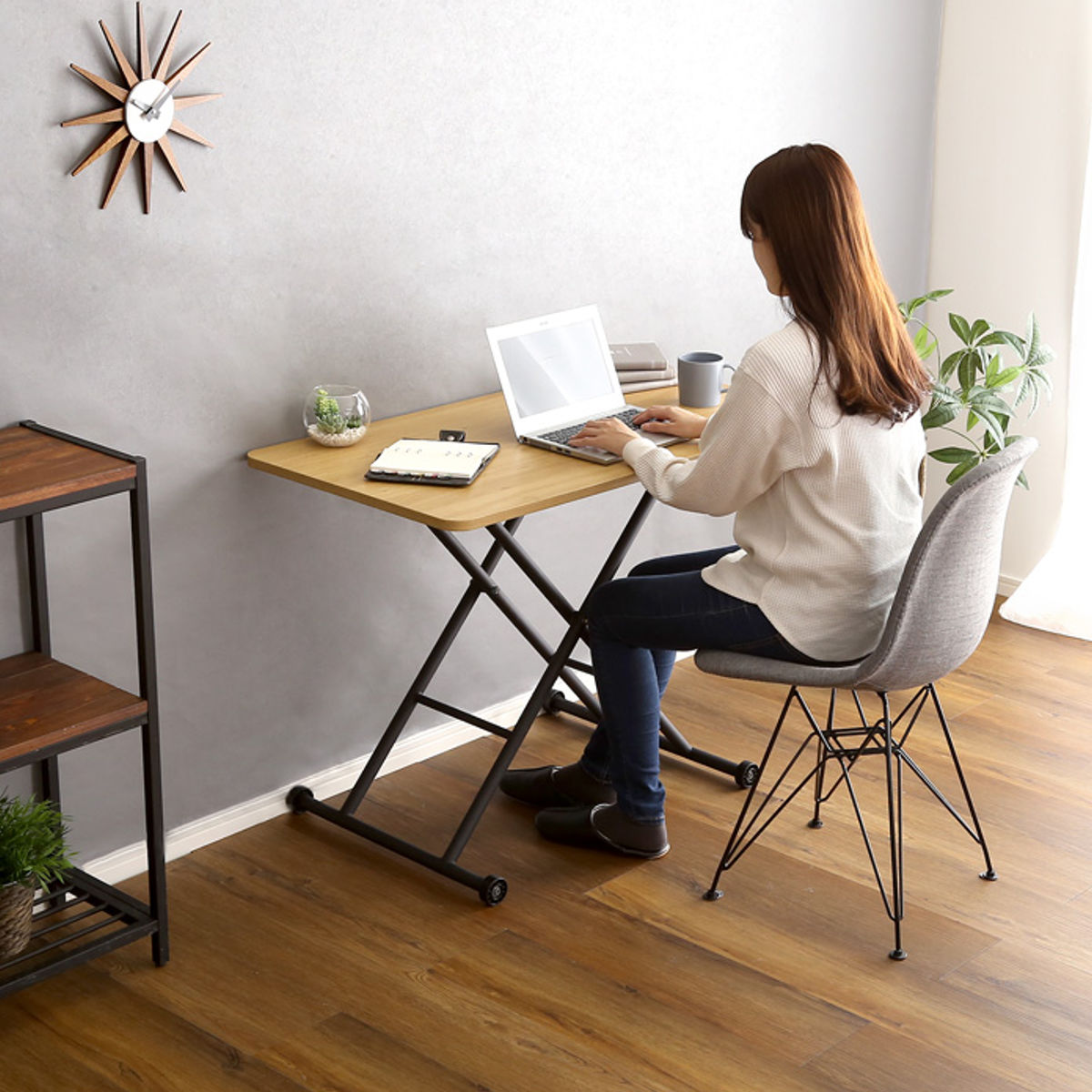 昇降テーブル 幅100cm 完成品 折りたたみ 無段階昇降 BUXUS （ 昇降式