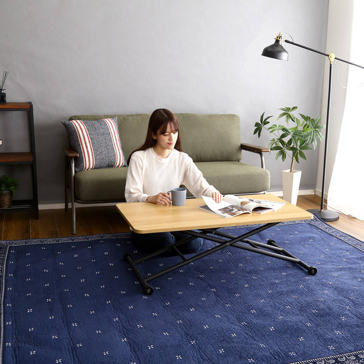 昇降テーブル 幅100cm 完成品 折りたたみ 無段階昇降 BUXUS （ 昇降式