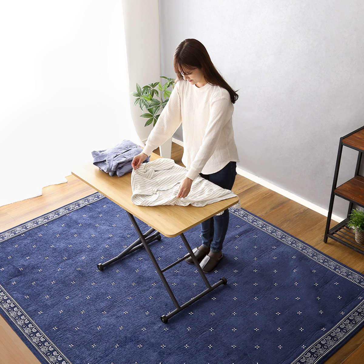 昇降テーブル 幅100cm 完成品 折りたたみ 無段階昇降 BUXUS （ 昇降式