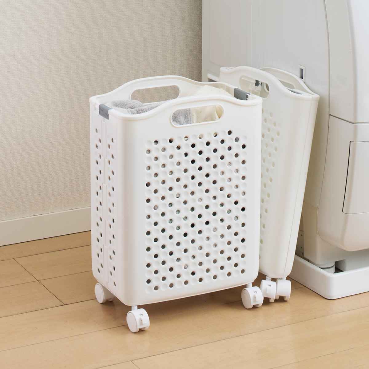 ランドリーバスケット 折りたたみ 26L スリム ( 洗濯かご バスケット 脱衣かご カゴ コンパクト 省スペース キャスター付 持ち手付 洗濯 ランドリー )