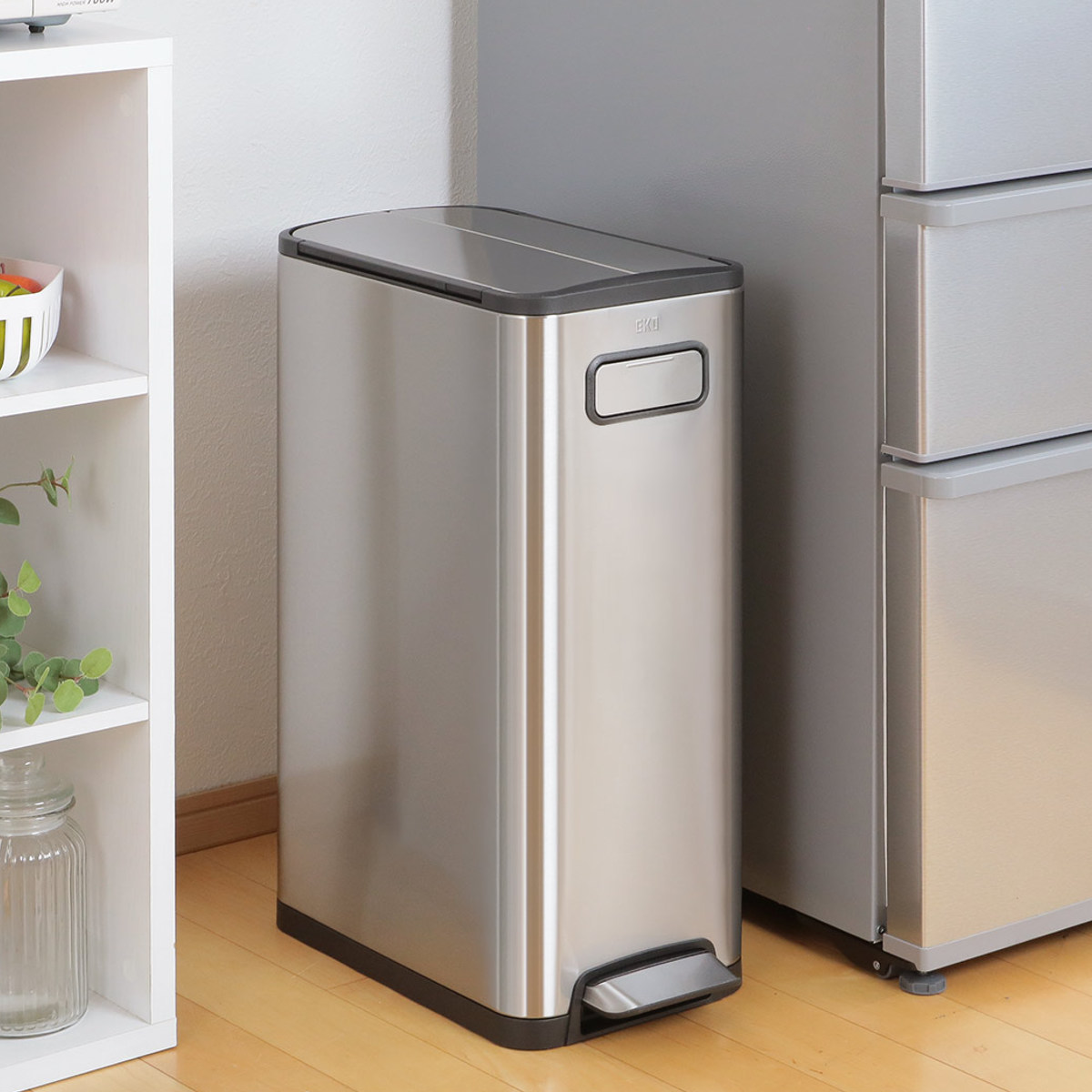 EKO ゴミ箱 30L エコフライ ステップビン ペダル （ イーケーオー ごみ箱 30リットル 幅26 ペダル式 両開き ふた付き 分別 角型 ステンレス ）