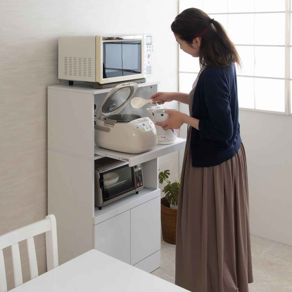 ミドルレンジボード キッチン家電収納 北欧風 Face 幅59.5cm