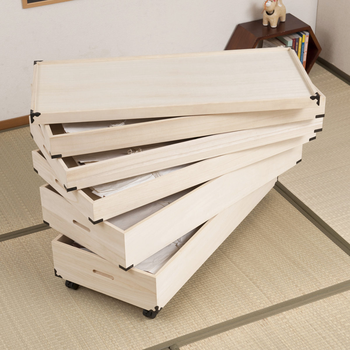 桐 衣装ケース 5段 衣裳箱 キャスター付 隅金具 高さ59cm （ 完成品 桐