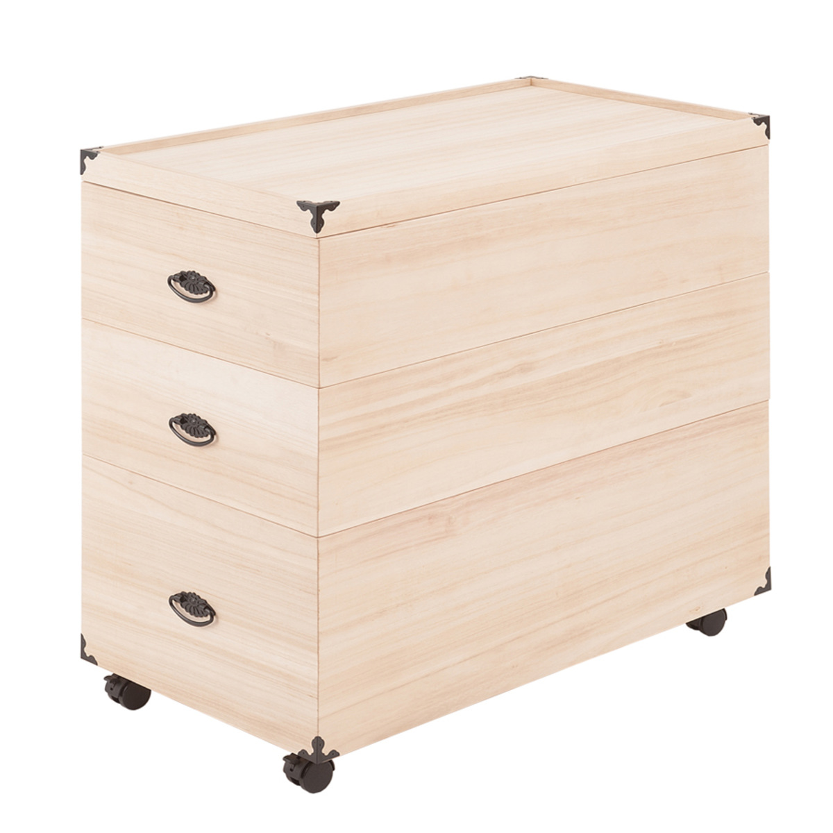 桐収納 ひな人形ケース 3段 キャスター付き 高さ72.5cm （ 桐 収納