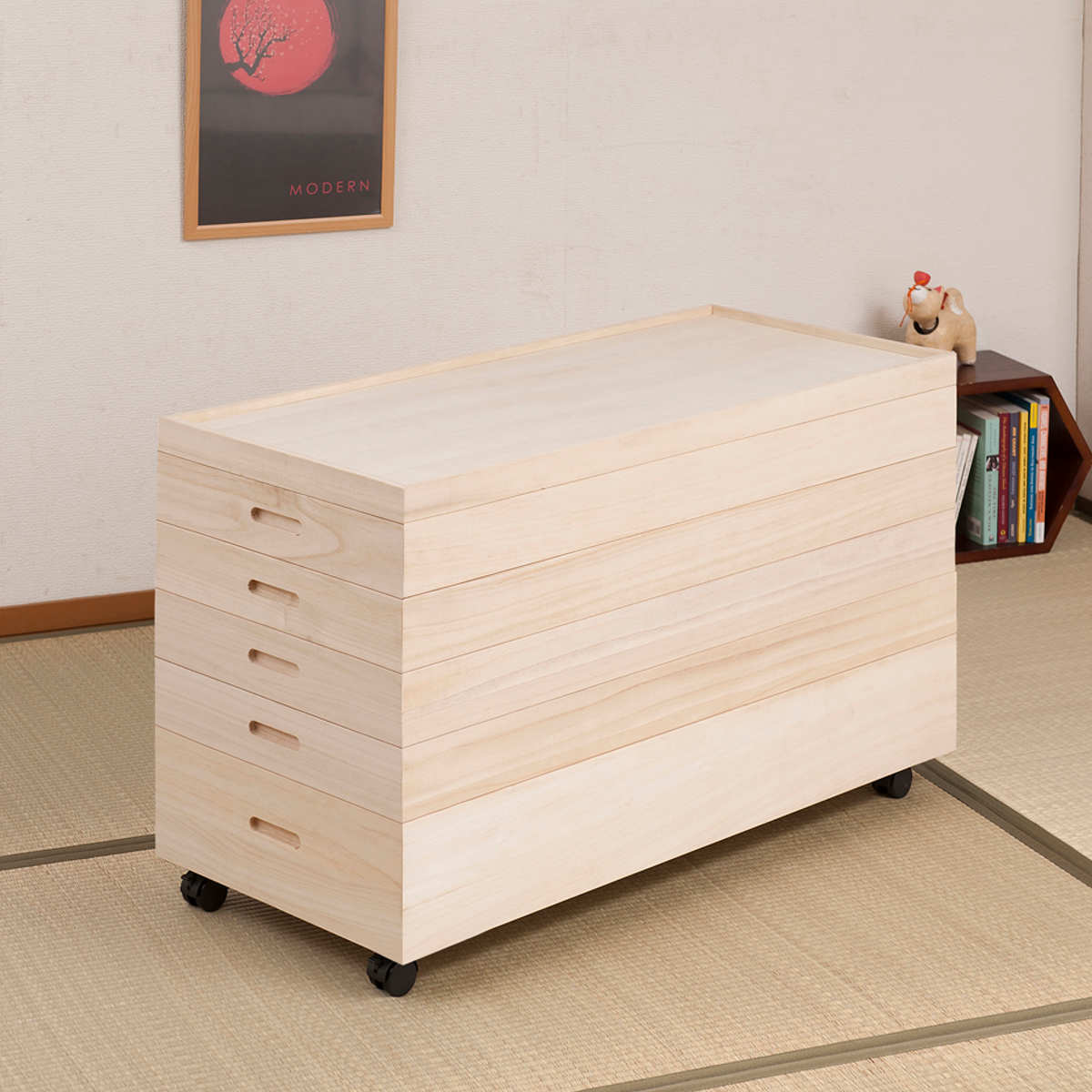 桐 衣装ケース 5段 衣装箱 キャスター付 隅金具なし 高さ54cm （ 完成