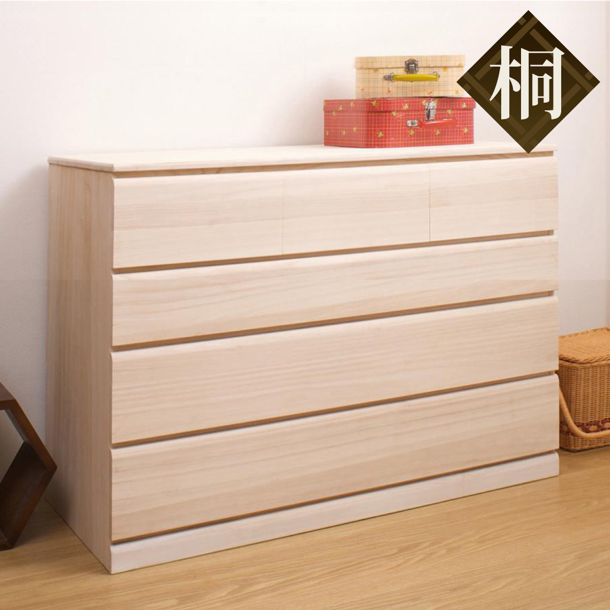 桐タンス 幅100cm 4段 キャスター付 日本製 完成品 （ 桐チェスト 桐