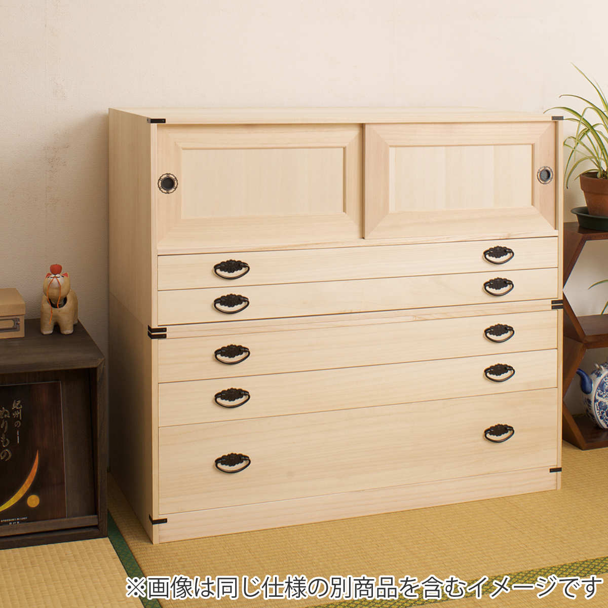 桐たんす 着物用 浅型 3段 桐タンス 台輪あり 日本製 幅99cm （ 桐箪笥