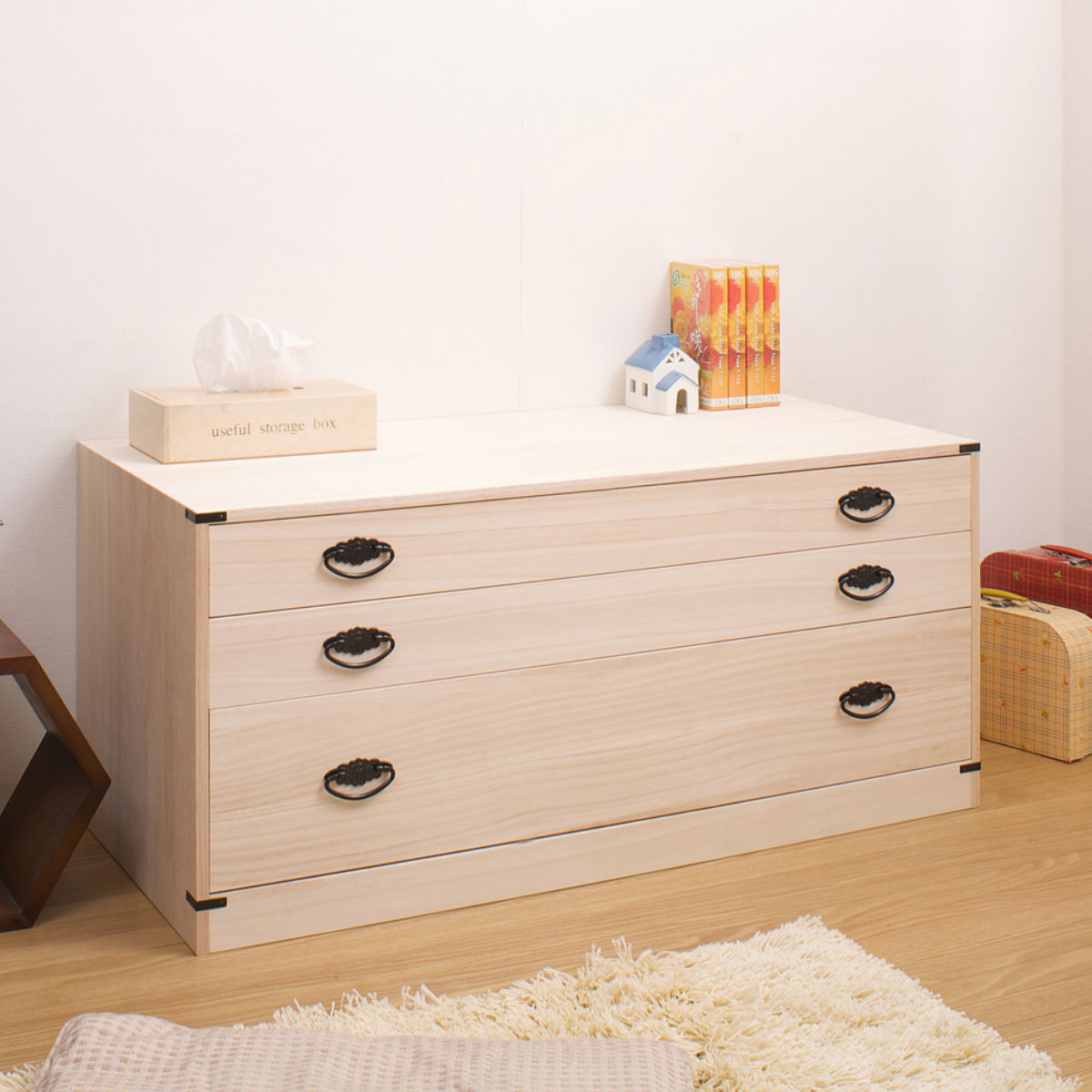 桐たんす 着物用 浅型 3段 桐タンス 台輪あり 日本製 幅99cm （ 桐箪笥