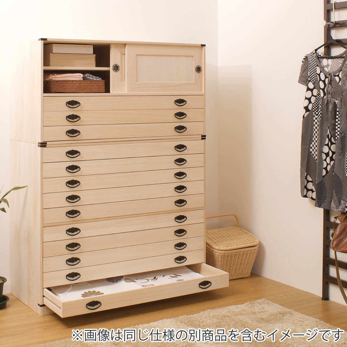 桐たんす 着物用 浅型 10段 桐タンス 台輪あり 日本製 約幅100cm （ 桐