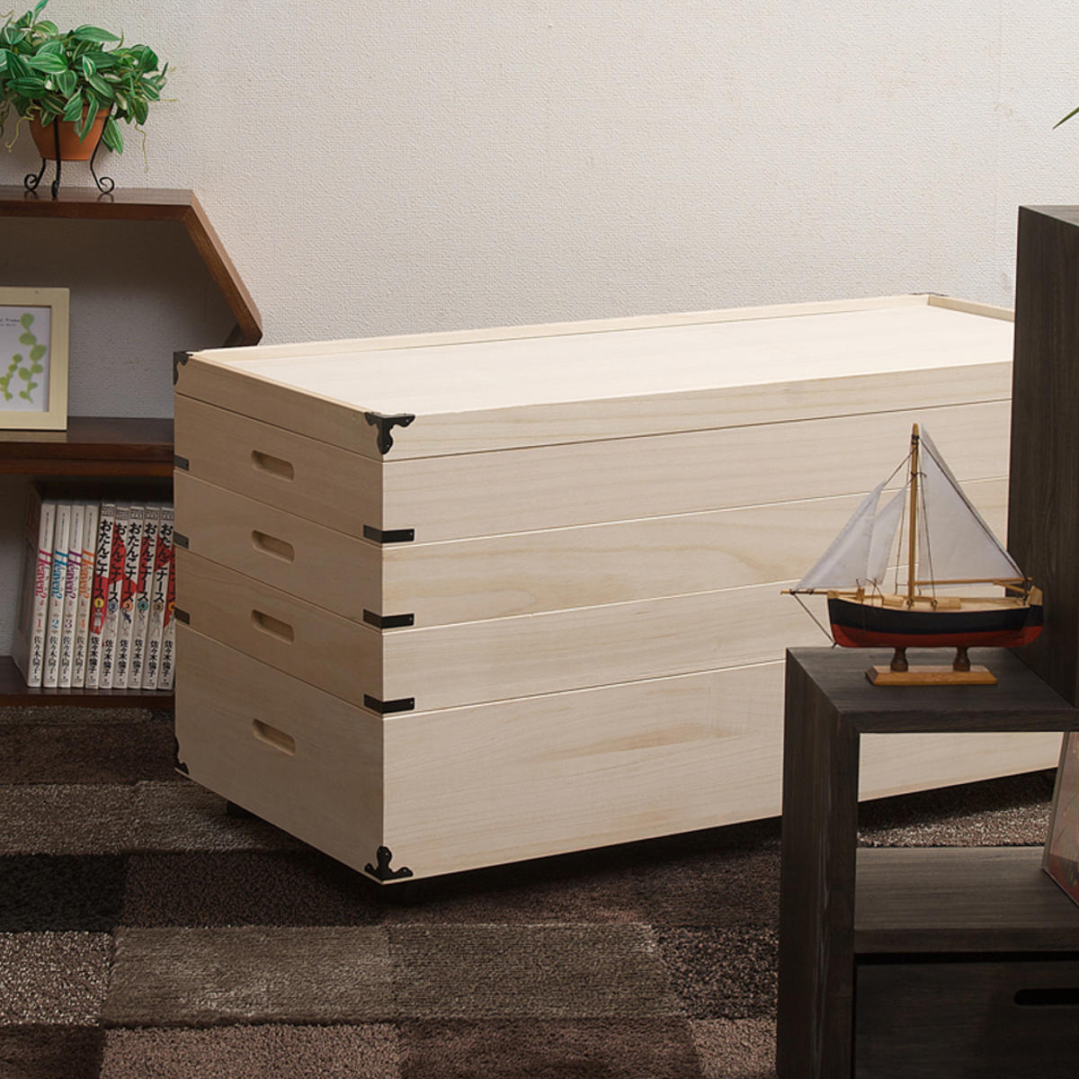 桐 衣装ケース 4段 日本製 隅金具 キャスター付 幅95cm （ 桐衣装